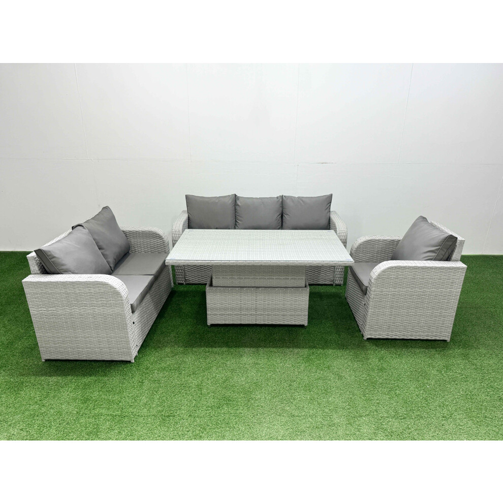 Fimous Patio PE Wicker 6 Seater Outdoor Rattan Furniture Sofa Sets With Adjustable Lifting Dining Or Coffee TableLight Grey