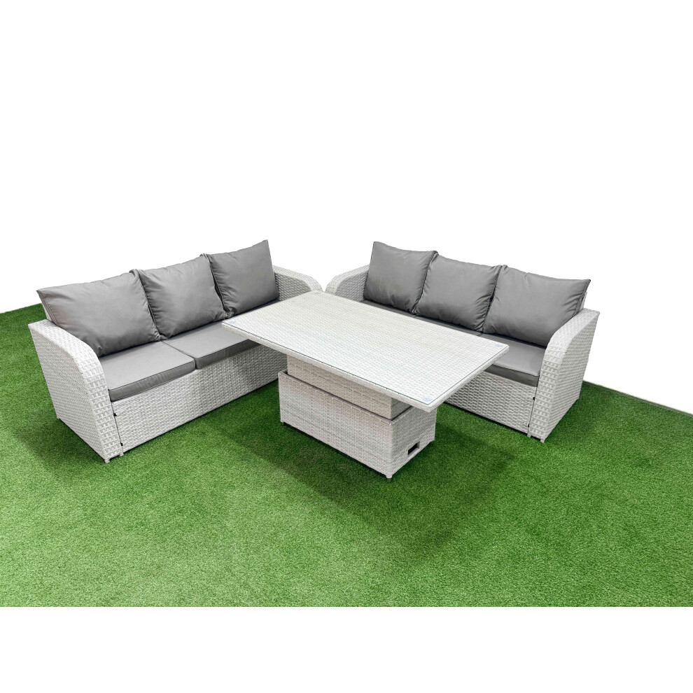 Rackhams Light/Grey 6-Seater Rattan Outdoor Lounge Set | Adjustable Coffee/Dining Table, High Back Sofa - Image 2