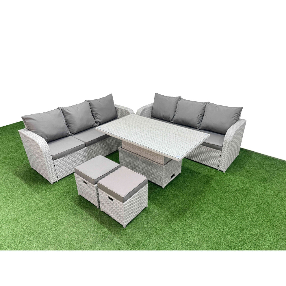 Fimous Outdoor Garden Furniture Sets 8 Seater Wicker Rattan Furniture Sofa Sets with  Stools Light Grey