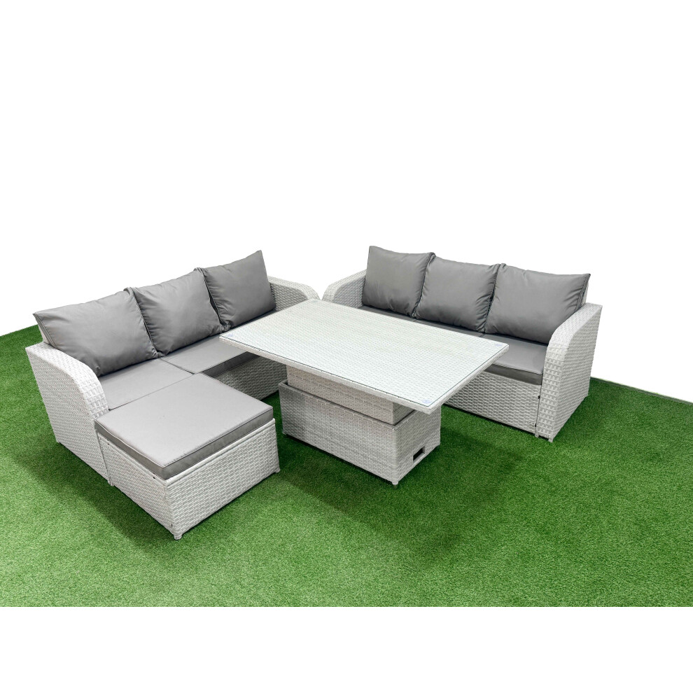 Fimous Outdoor Garden Furniture Sets 7 Seater Wicker Rattan Furniture Sofa Sets with  Big Footstool Light Grey