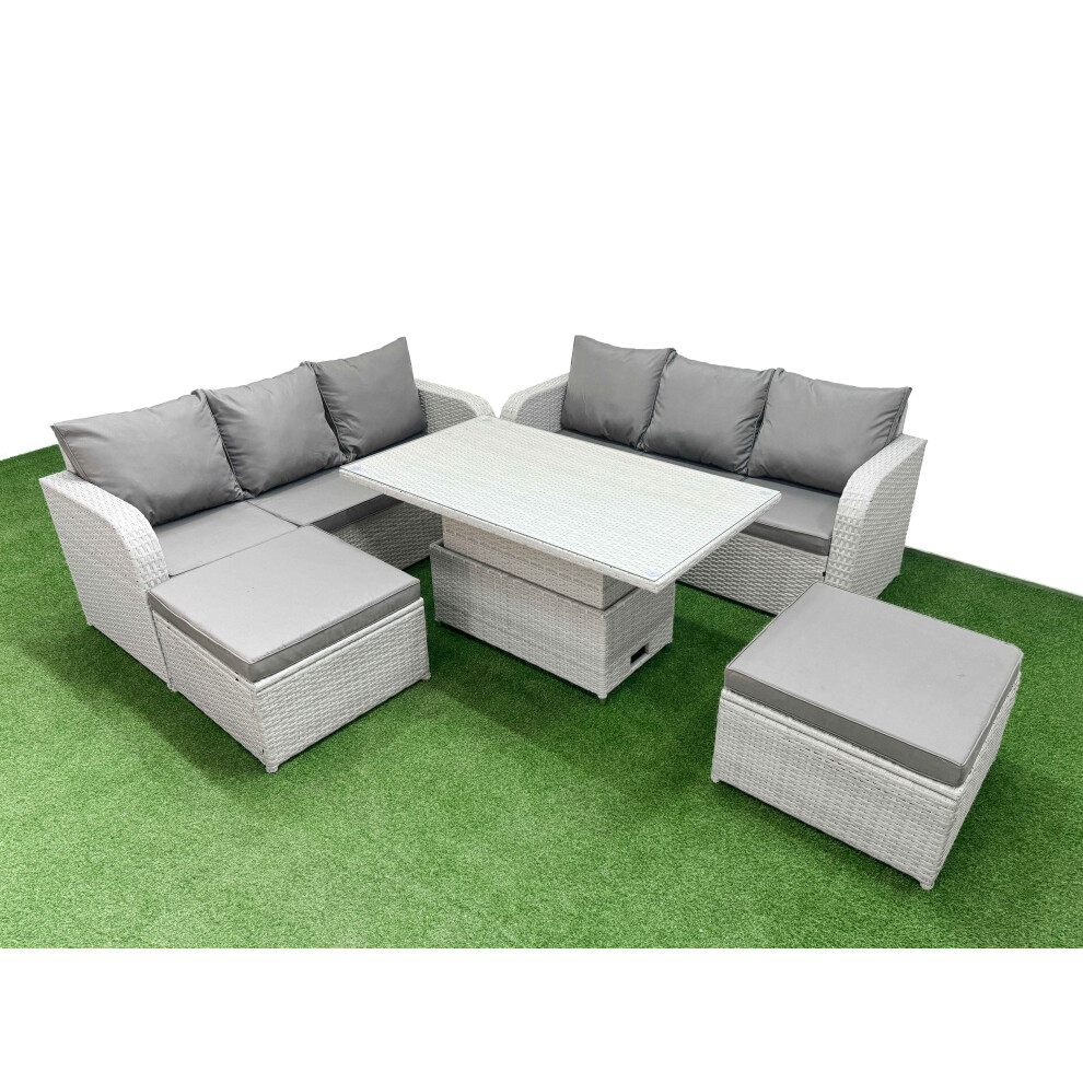 Fimous Outdoor Garden Furniture Sets 8 Seater Wicker Rattan Furniture Sofa Sets with  2 Big Footstool Light Grey