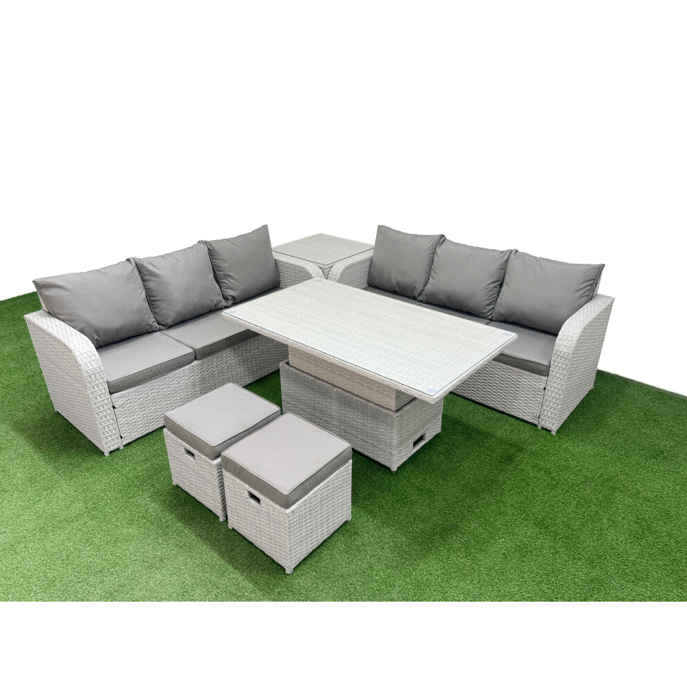 Fimous Outdoor Garden Furniture Sets 8 Seater Wicker Rattan Furniture Sofa Sets with  Stools Side Table Light Grey