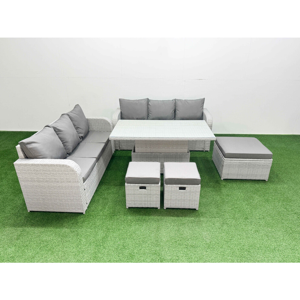 Fimous Outdoor Garden Furniture Sets 9 Seater Wicker Rattan Furniture Sofa Sets with  3 Stools Light Grey