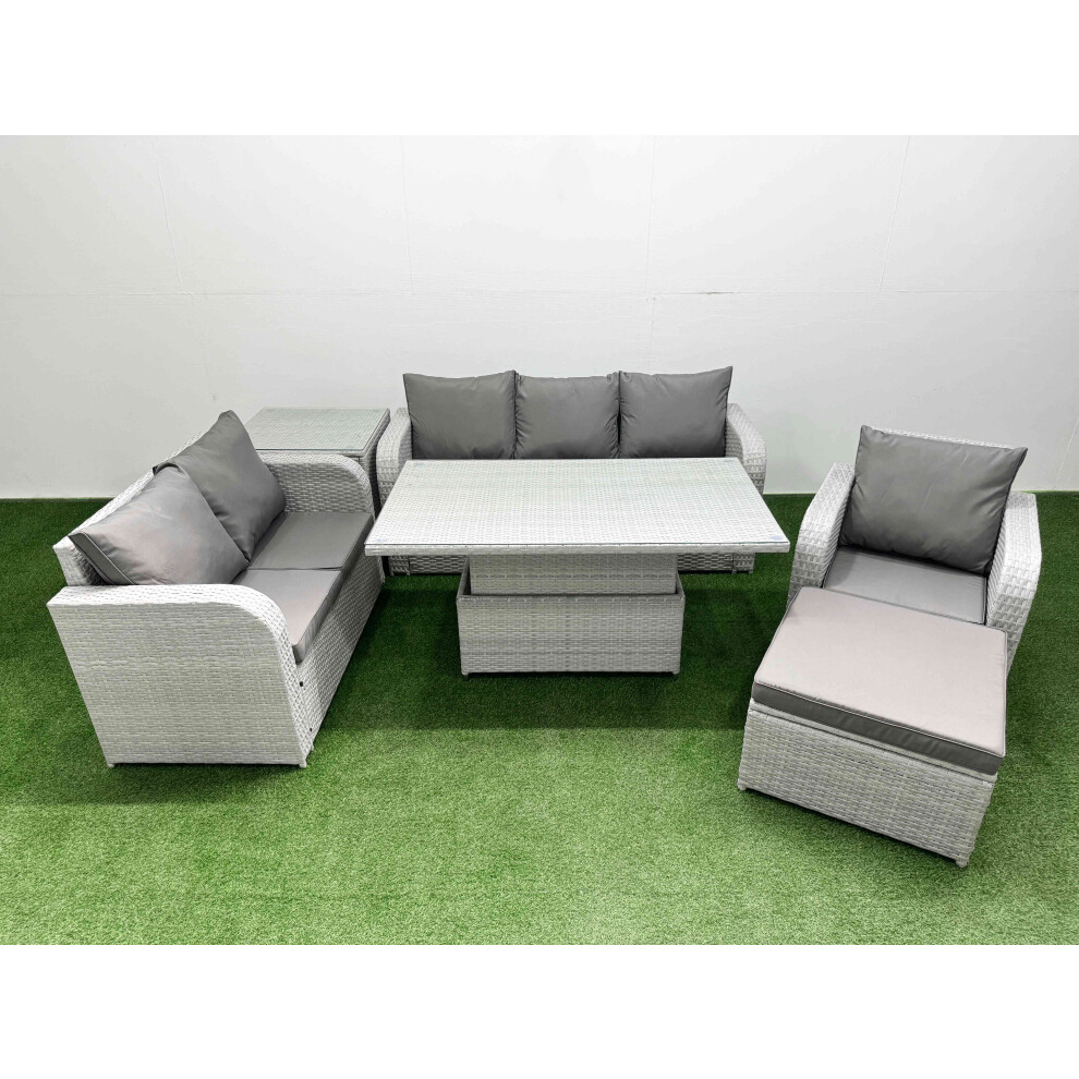 Fimous Patio PE Wicker 7 Seater Outdoor Rattan Furniture Sofa Sets with Adjustable Lifting Dining or Coffee TableBig Footstool Side Table