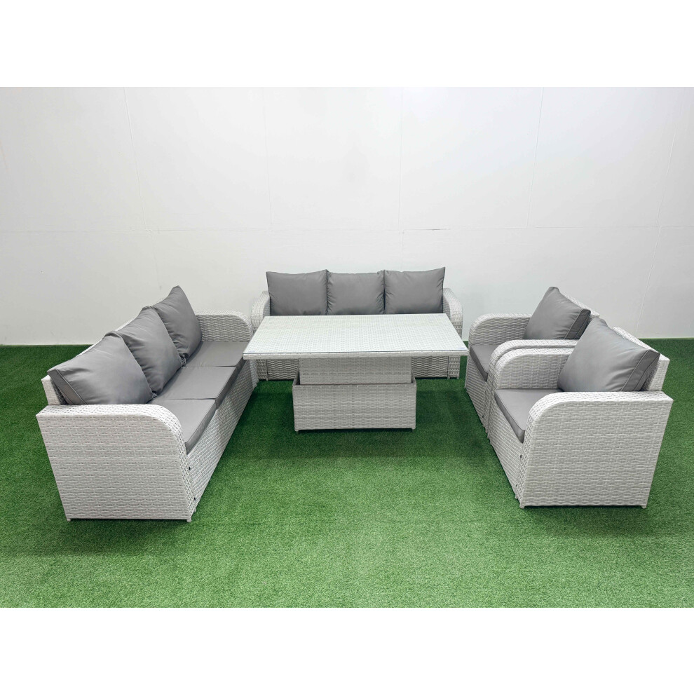 Fimous PE Rattan High Back Lounge Sofa Set with 3 Seater Sofa Reclining Chair Light Grey