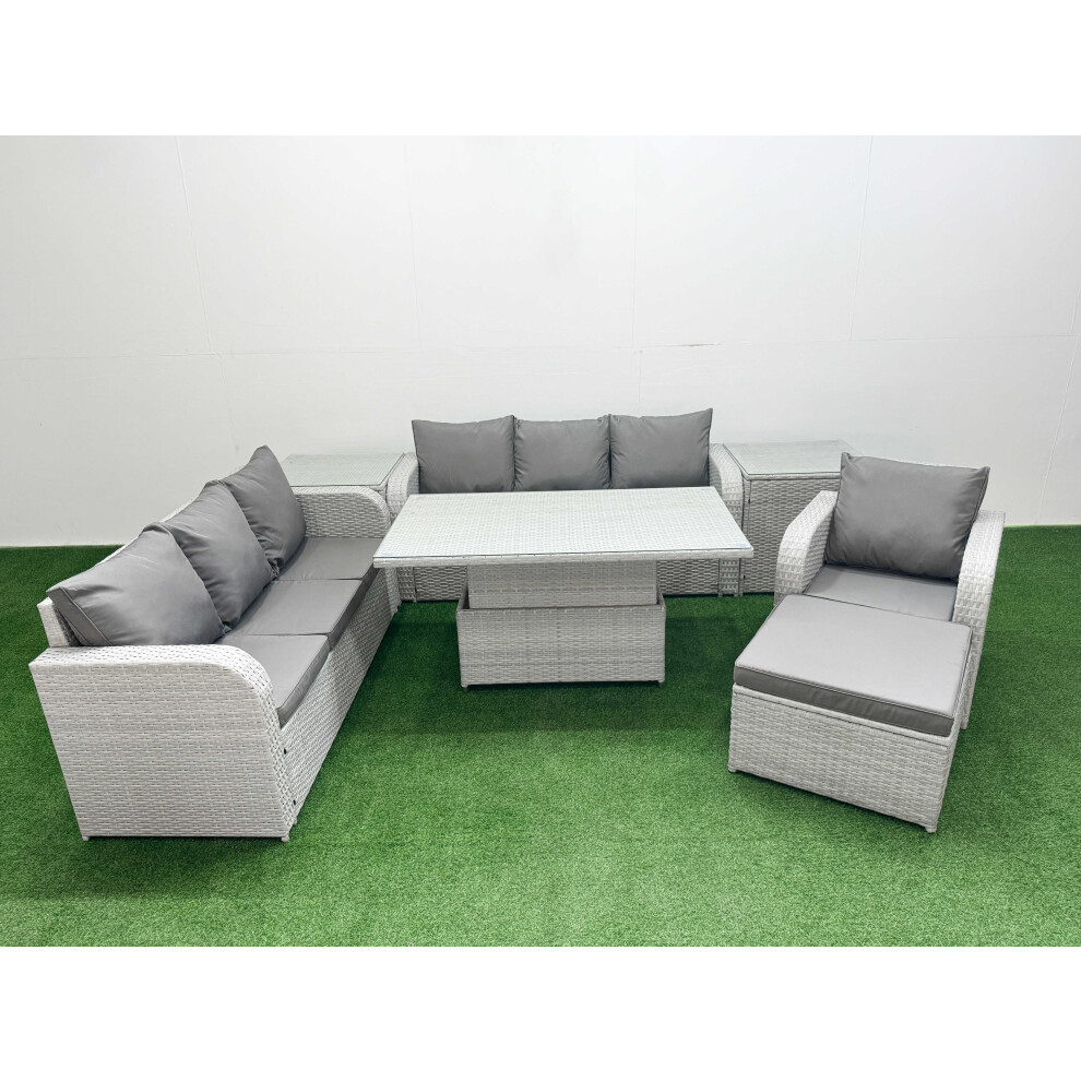 Rackhams Light/Grey 8 Seater Rattan Garden Furniture Set With Adjustable Height Table, 2 Sofas, 1 Reclining Chair, 1 Footstool & 2 Side Tables - Image 2
