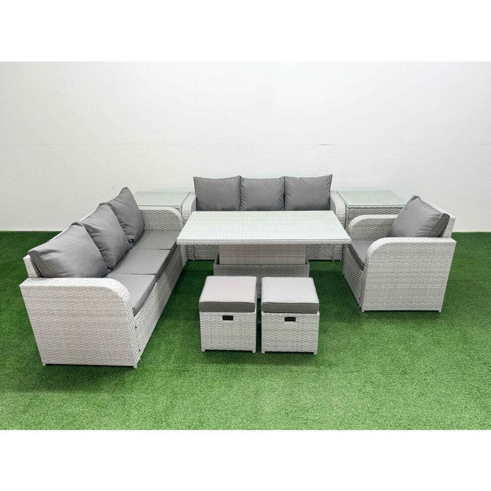 Rackhams Light/Grey 9 Seater Rattan Garden Furniture Set With Adjustable Height Table, 2 Sofas, 1 Reclining Chair, 2 Stools & 2 Side Tables - Image 2