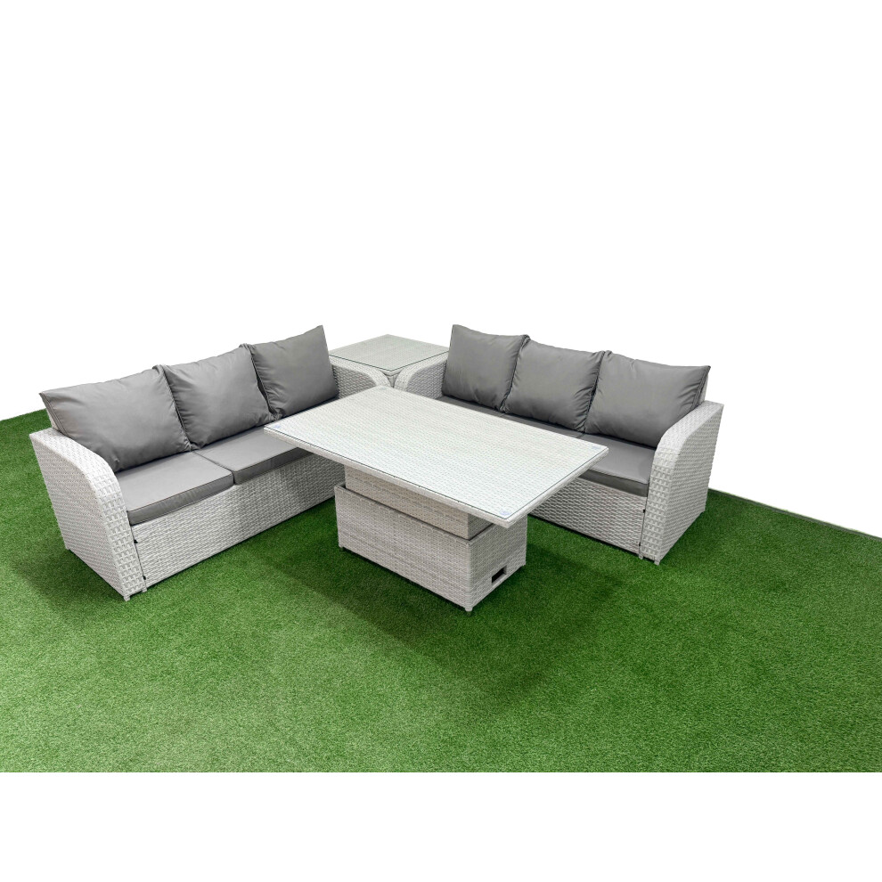 Fimous Outdoor Garden Furniture Sets 6 Seater Wicker Rattan Furniture Sofa Sets with  Side Table Light Grey