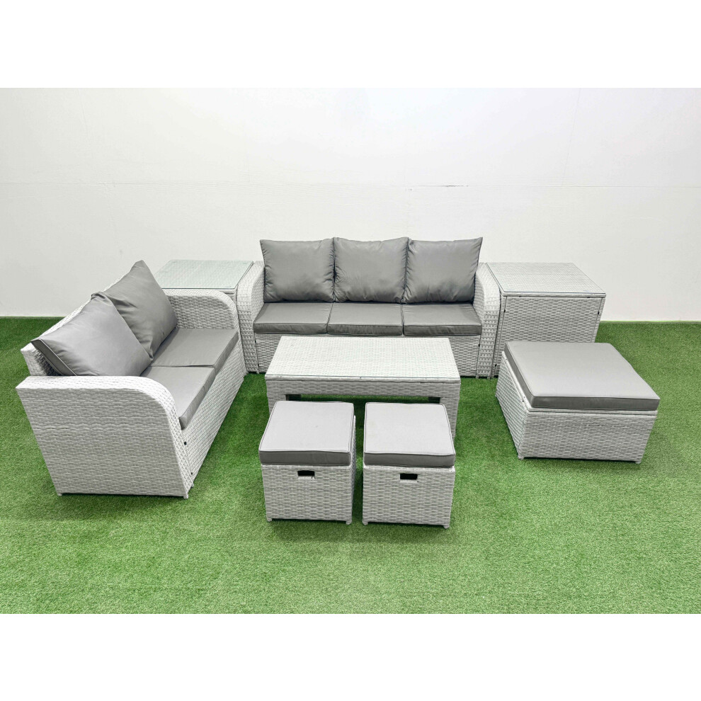 Fimous Unisex Light Grey Seater Pe Rattan Wicker Garden Furniture Patio Conservatory Sofa Set With Oblong Coffee Table 3 Seater Sofa Love Sofa 3 Stool 2 Side Table Size 8 - Image 2