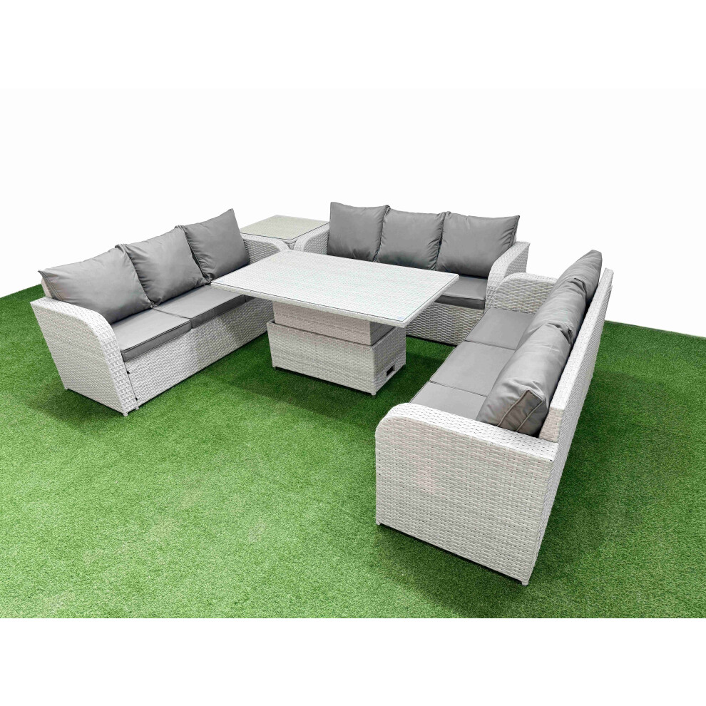 Fimous PE Rattan Lounge Sofa Set 9 Seater Outdoor Garden Furniture Set With Adjustable Lifting Dining Or Coffee Table 3 Seater Sofa Side Table