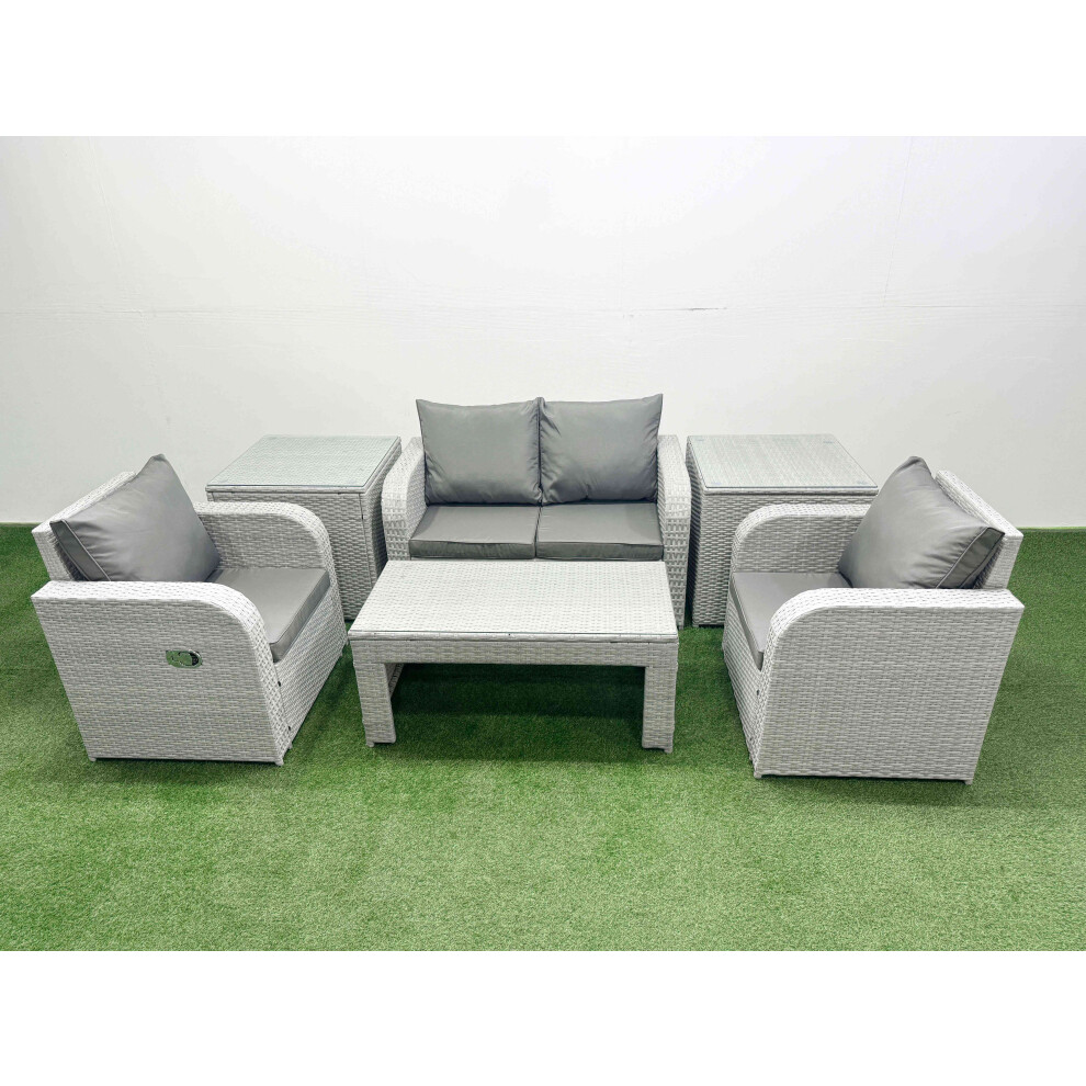 Fimous Light Grey PE Wicker Rattan Garden Furniture Set Sofa Set Reclining Adjustable Chair  4 Seater With 2 Side Table