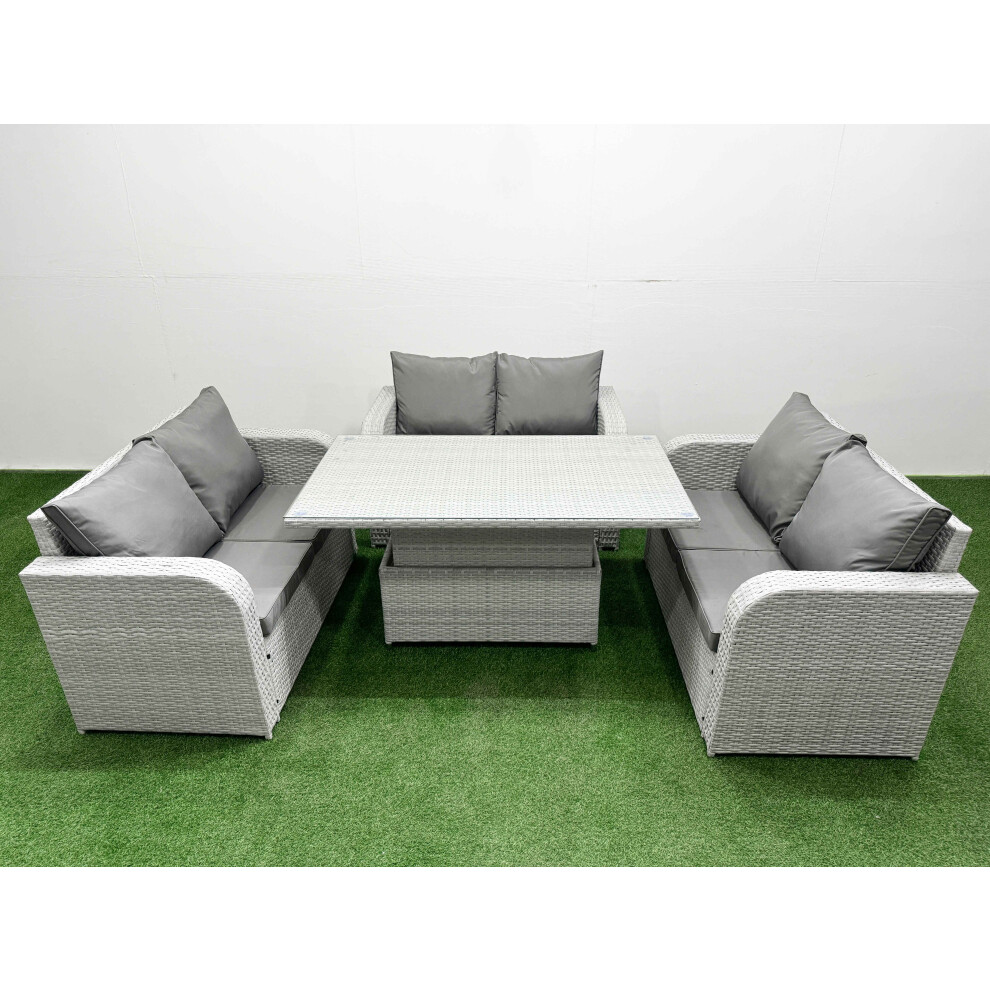 Fimous  6 Seater PE Wicker Rattan Furniture Sofa Sets with Adjustable Lifting Dining or Coffee Table Light Grey