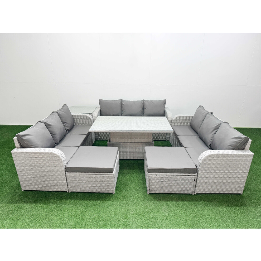 Rackhams Light/Grey 11 Seater Rattan Garden Furniture Set With Adjustable Height Table, 3 Sofas, 2 Footstools, Side Table - Image 2