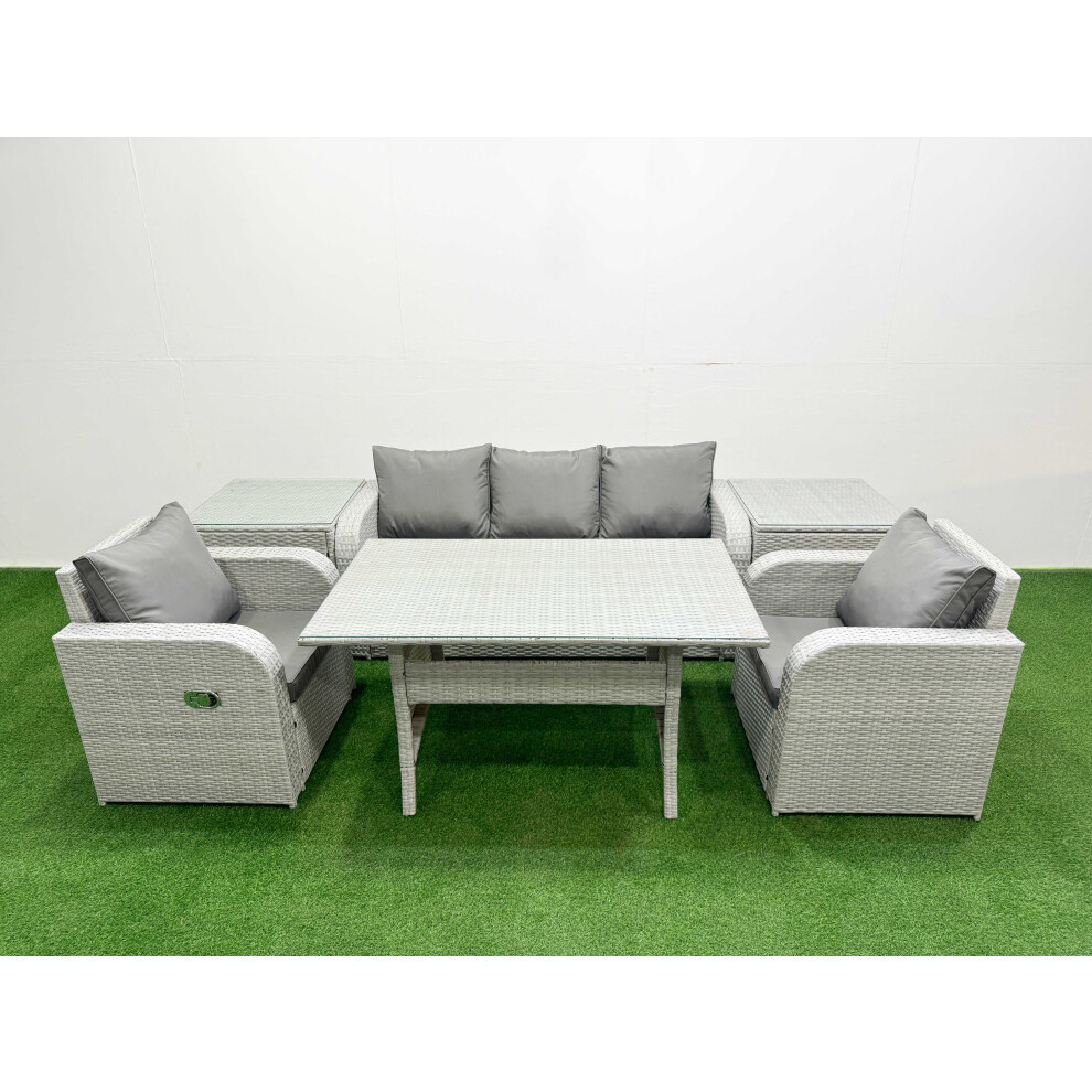 Fimous Light/Grey Pe Rattan Garden Furniture Set Reclining Chair Sofa Lounge Sofa Set Rectangular Dining Table 2 Side Table - Image 2