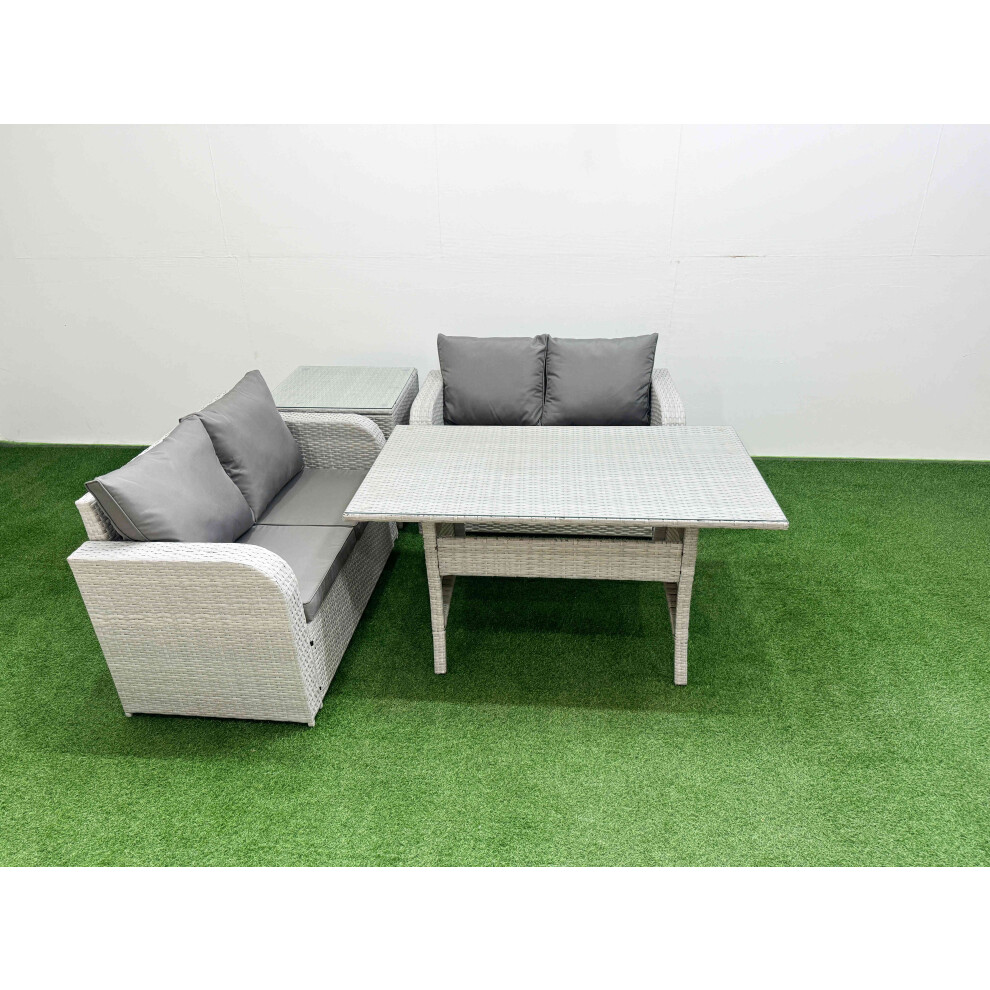 Fimous 4 Seater Outdoor Love Sofa Set Rattan Garden Furniture Set With Rectangular Dining Table Side Table Light Grey