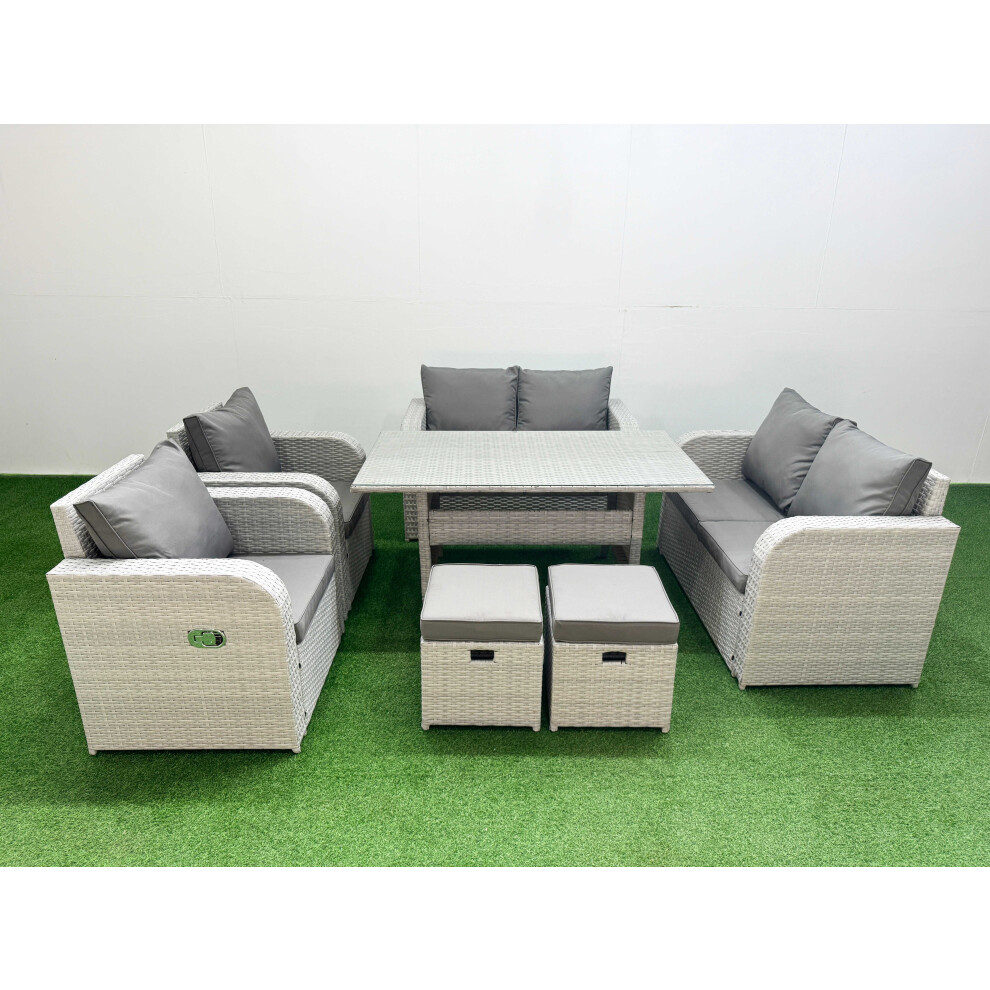 Fimous 8 Seater Outdoor Reclining Chair Love Sofa Set Rattan Garden Furniture Set with2 Stools Light Grey