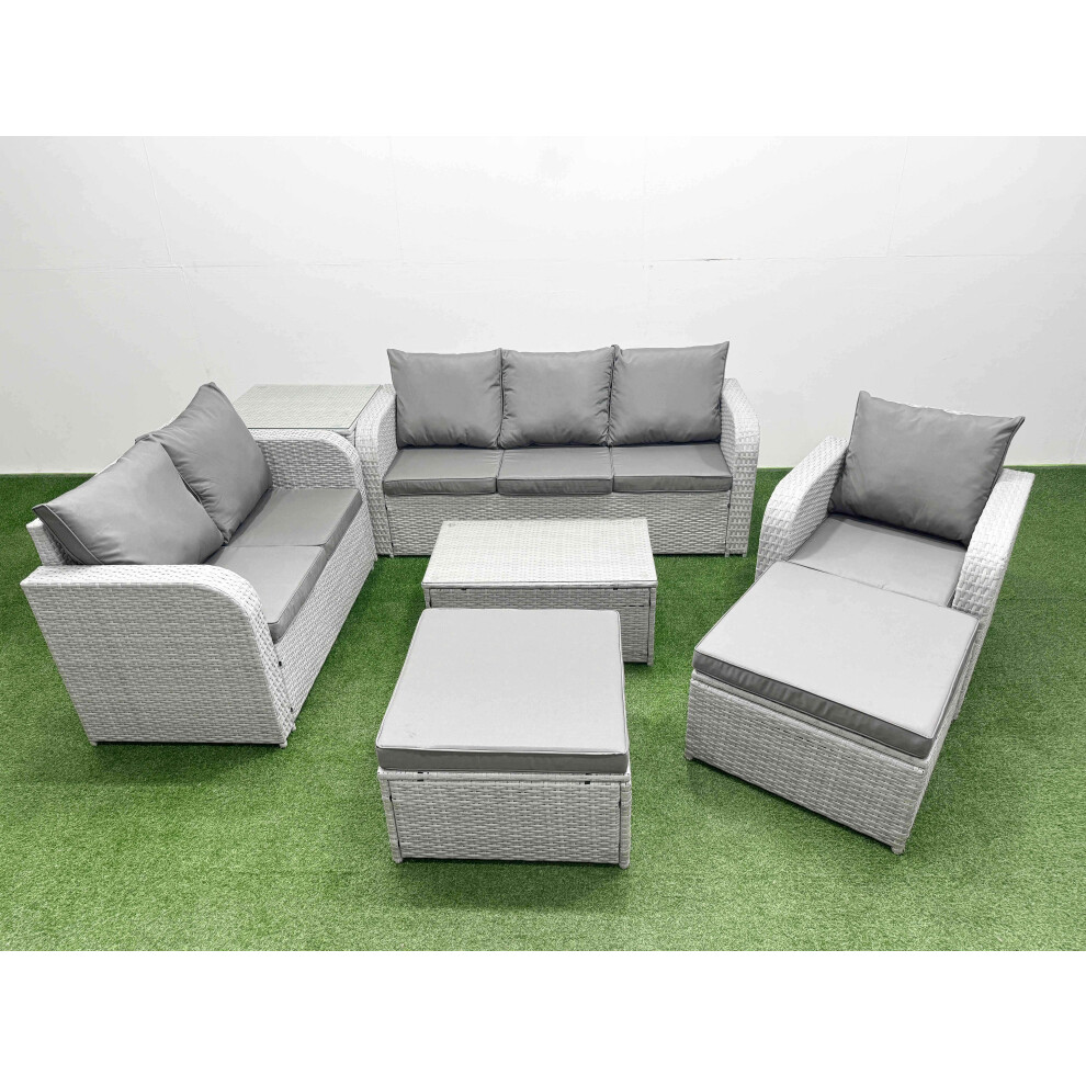 Fimous Patio PE Wicker 8 Seater Outdoor Rattan Furniture Sofa Sets with Rectangular Coffee Table 3 Seater Sofa 2 Big Footstools Side Table