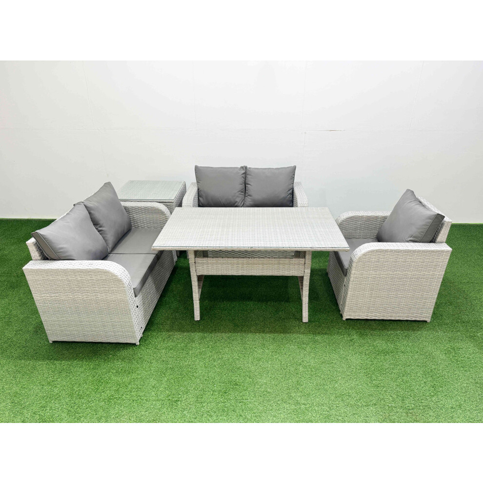 Fimous High Back Poly Rattan Garden Furniture Set with Reclining Chair Loveseat SofaIndoor Outdoor Patio  Set Side Table