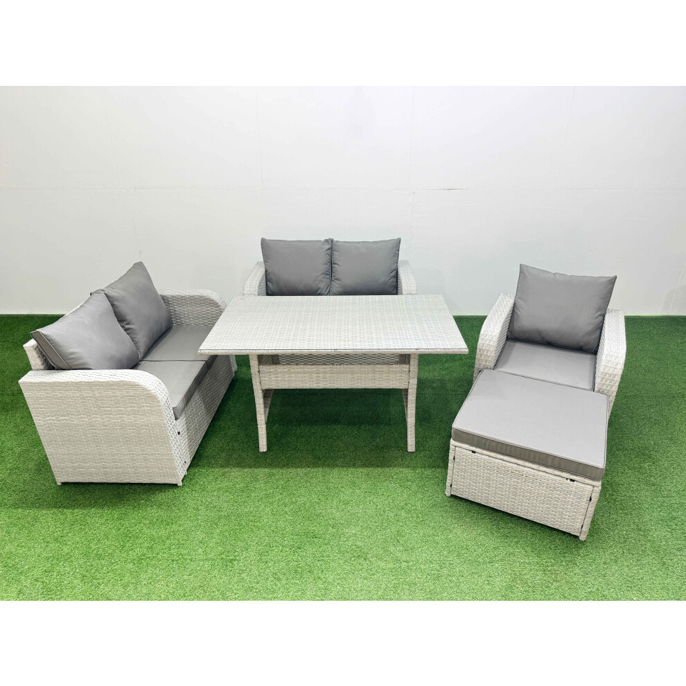 B&Q - High Back Poly Rattan Garden Furniture Set Reclining Chair Loveseat Sofa Indoor Outdoor Set Big Stool Light Grey - Image 2