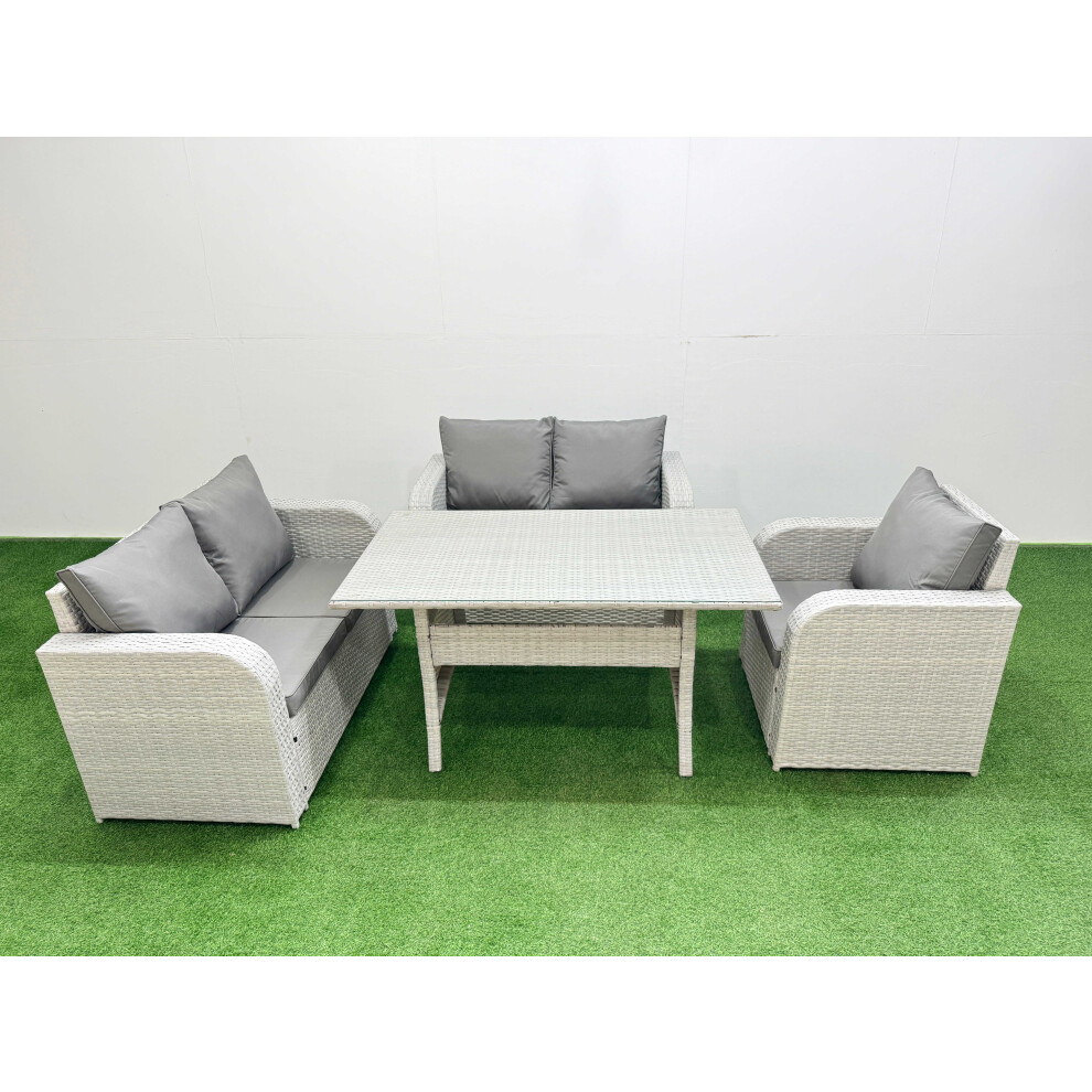B&Q - High Back Poly Rattan Garden Furniture Set Reclining Chair Loveseat Sofa Indoor Outdoor Set Light Grey - Image 2