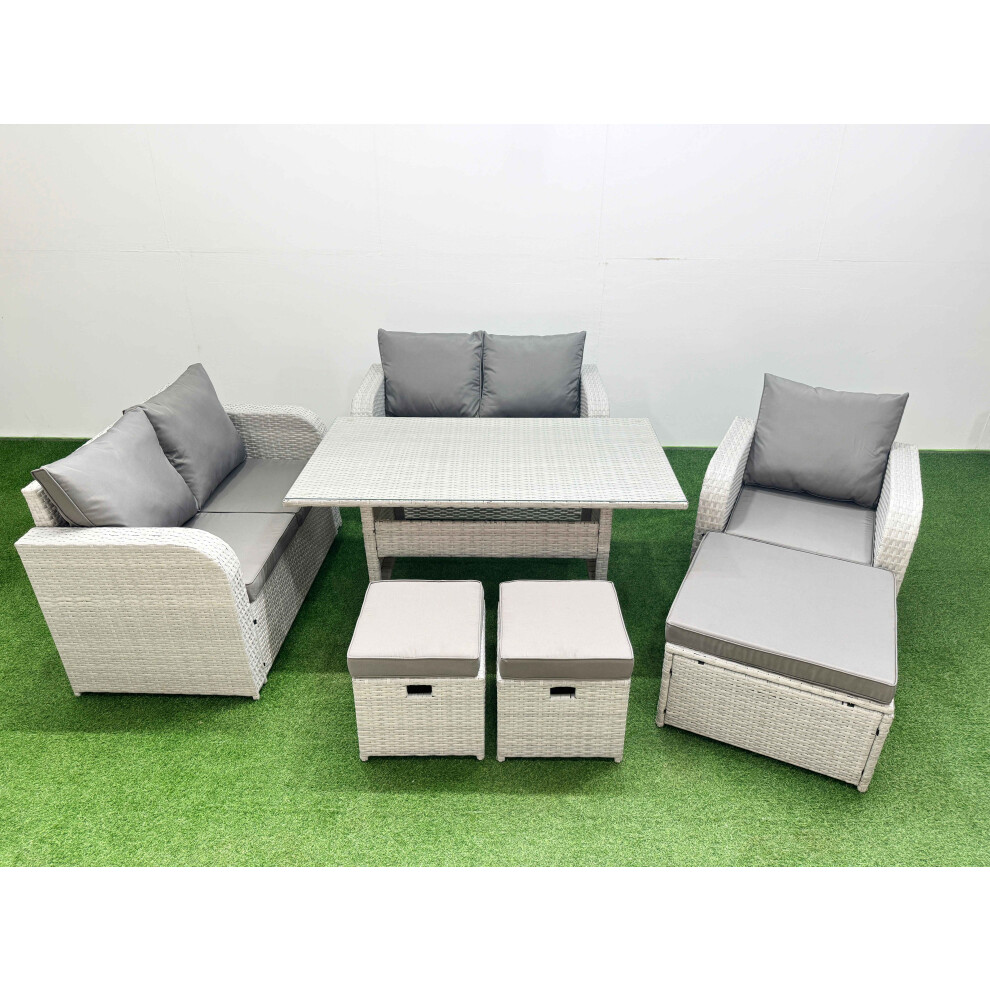 Fimous High Back Poly Rattan Garden Furniture Set with Reclining Chair Loveseat SofaIndoor Outdoor Patio  Set 3 Stools