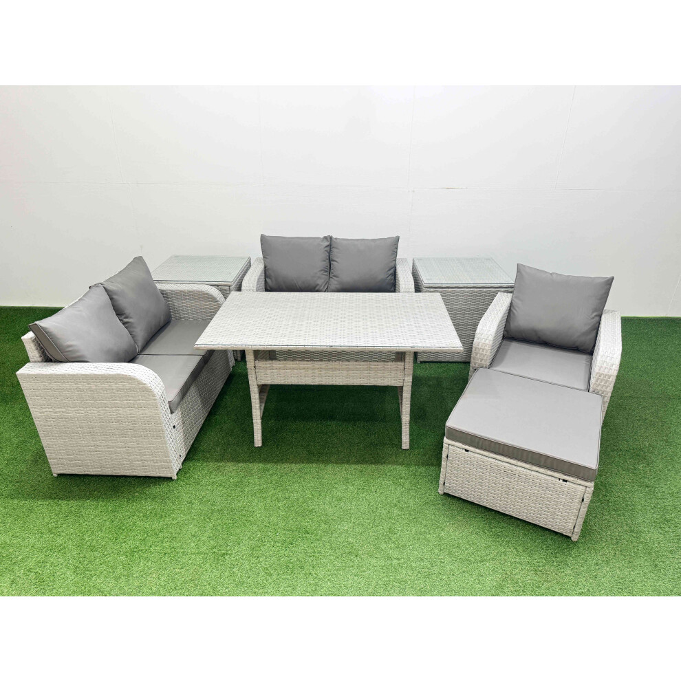 Fimous High Back Poly Rattan Garden Furniture Set with Reclining Chair Loveseat SofaIndoor Outdoor Patio  Set Big Stool 2 Side Table