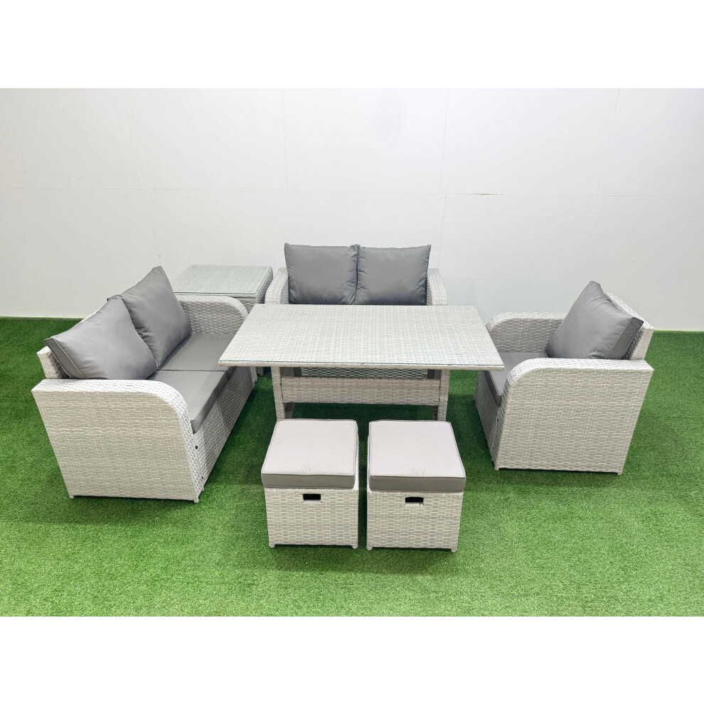 Fimous High Back Poly Rattan Garden Furniture Set with Reclining Chair Loveseat SofaIndoor Outdoor Patio  Set 2 Stool Side Table