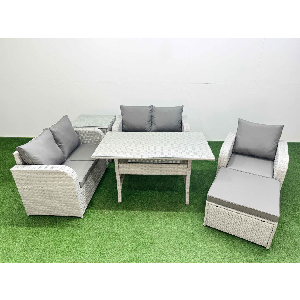 Fimous High Back Poly Rattan Garden Furniture Set with Reclining Chair Loveseat SofaIndoor Outdoor Patio  Set Big Stool Side Table