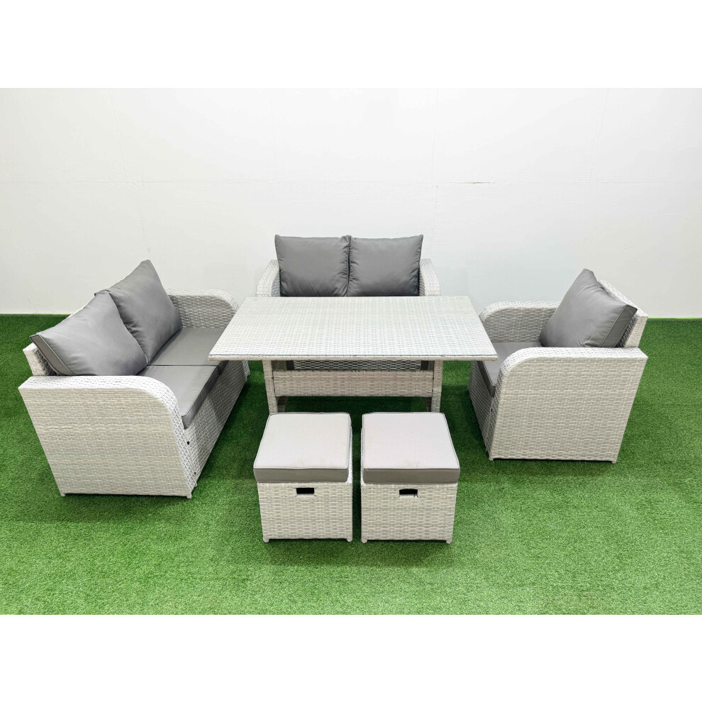 Fimous Unisex Light Grey High Back Poly Rattan Garden Furniture Set W/ Reclining Chair Loveseat Sofa Rectangular Dining Table Indoor Outdoor Patio Set Stool Light Size 2 - Image 2