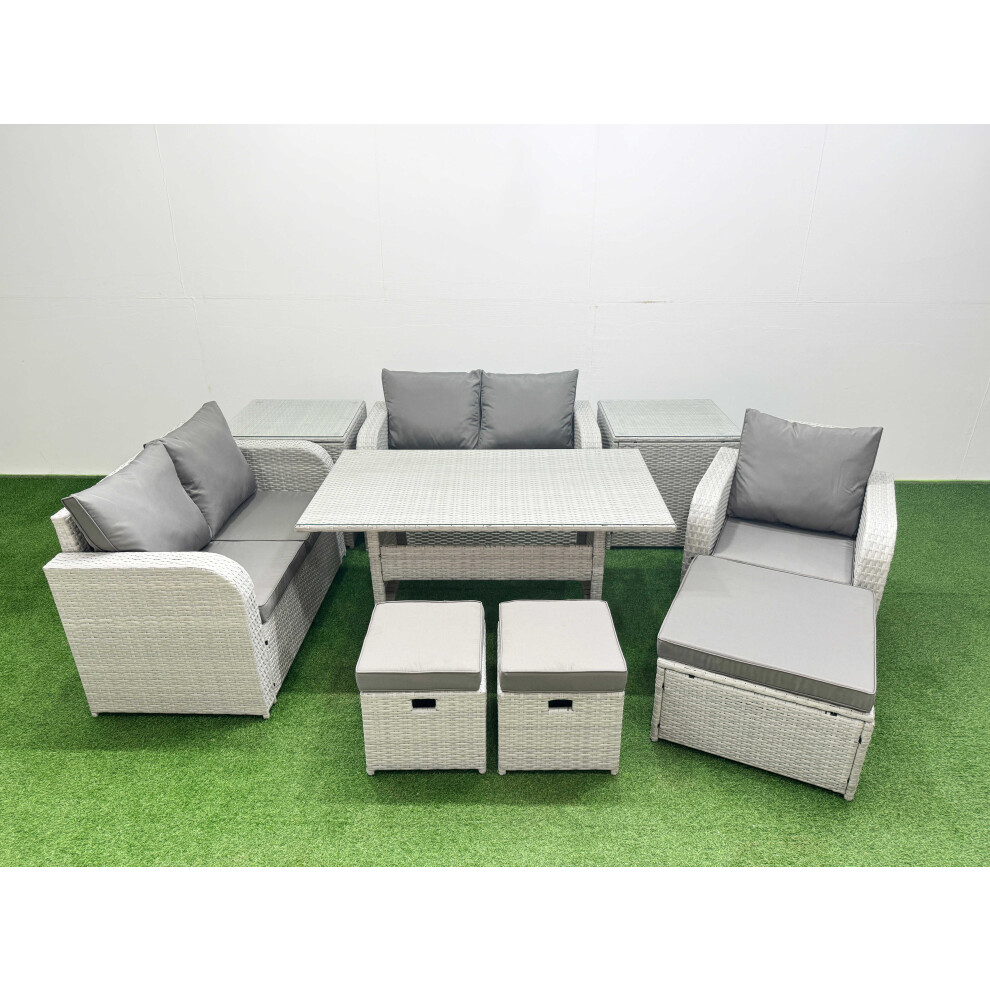 Fimous High Back Poly Rattan Garden Furniture Set with Reclining Chair Loveseat SofaIndoor Outdoor Patio  Set 3 Stools 2 Side Table-image-OPC-PFVQGVC-NEW