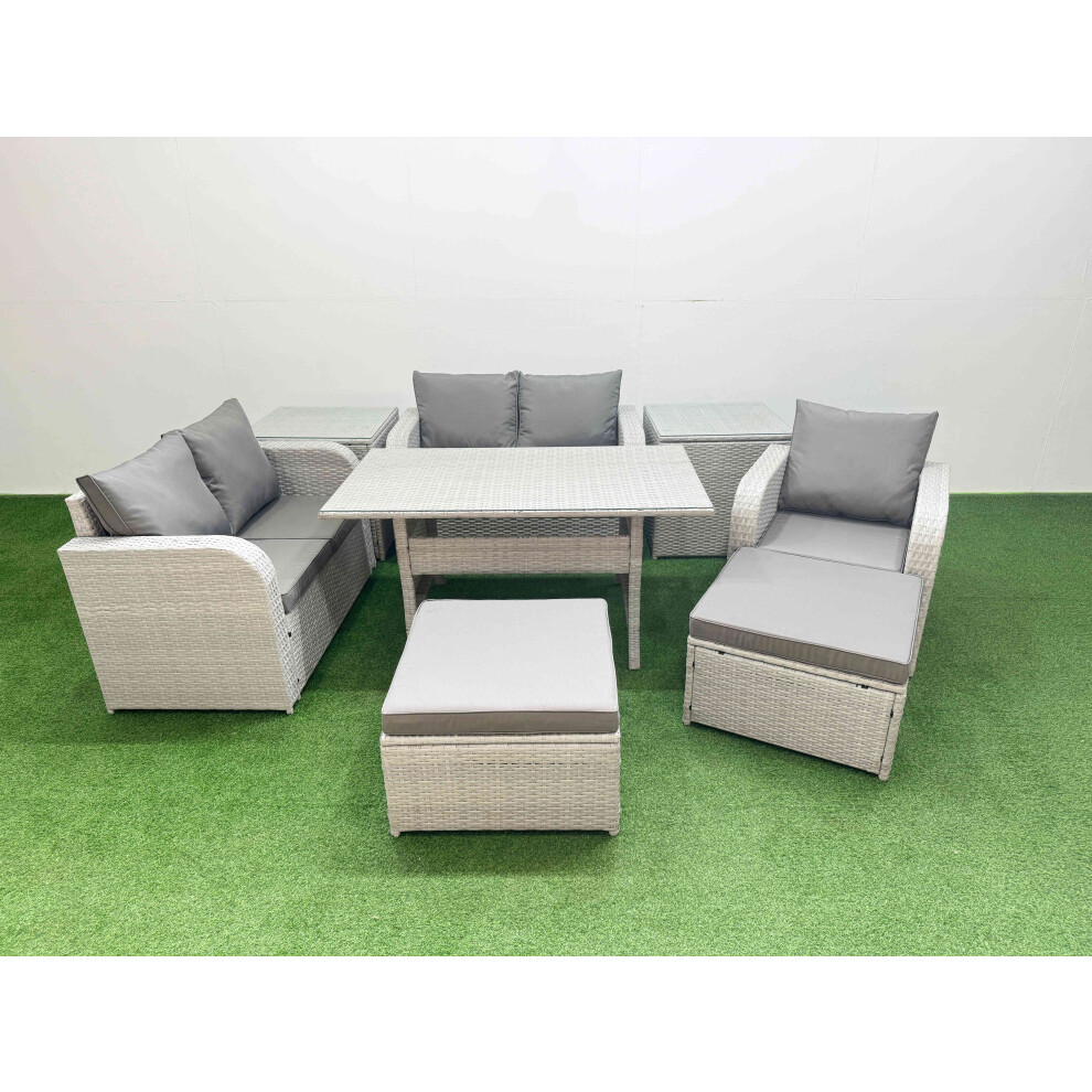 Rackhams Light/Grey High Back Poly Rattan Garden Furniture Set, Reclining Chair, Loveseat, Dining Table, Indoor Outdoor, 2 Big Stool, 2 Side Table, - Image 2