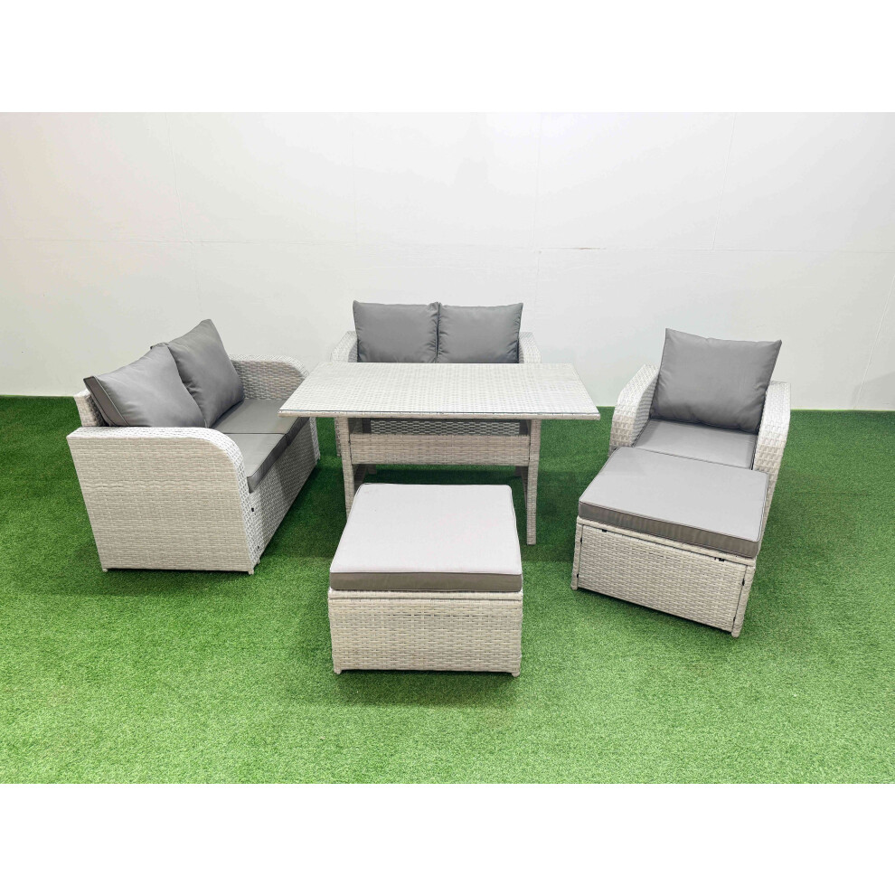 B&Q - High Back Poly Rattan Garden Furniture Set Reclining Chair Loveseat Sofa Indoor Outdoor Set 2 Big Stool Light Grey - Image 2