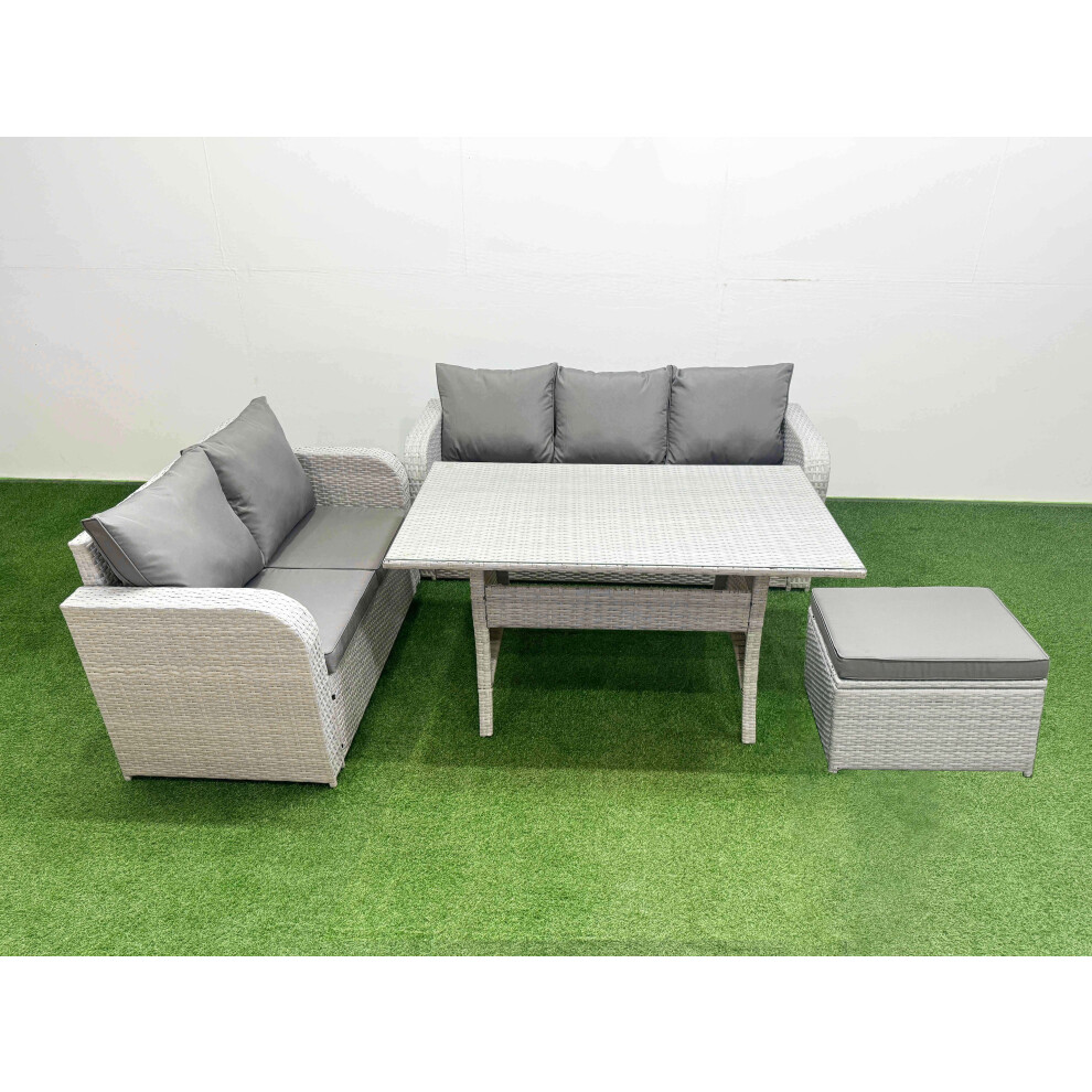 Fimous 6 Seater Pe Rattan Wicker Garden Furniture Patio Conservatory Sofa Set With 3 Seater Sofa Love Sofa Big Footstool Grey