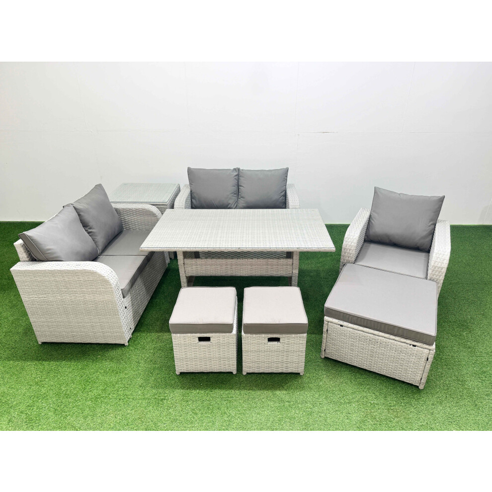 Fimous High Back Poly Rattan Garden Furniture Set With Reclining Chair Loveseat SofaIndoor Outdoor Patio Set 3 Stools Side Table