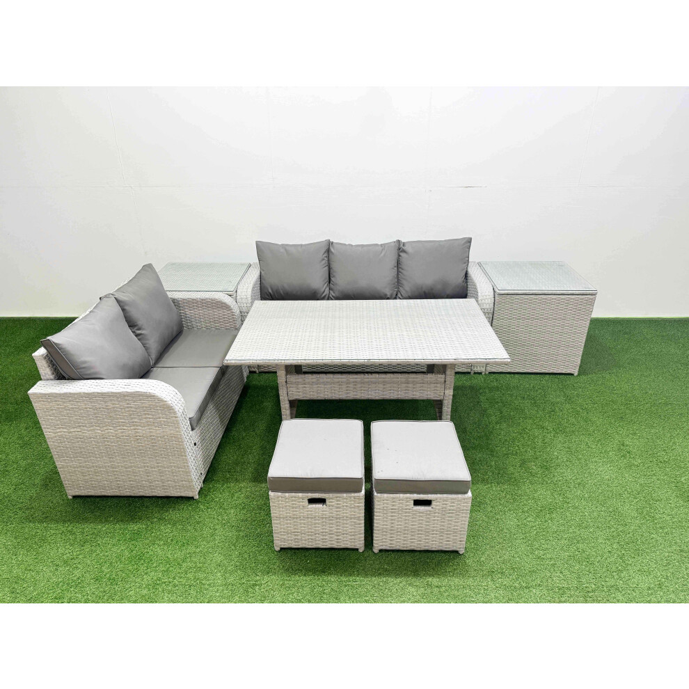 Fimous 7 Seater PE Rattan Wicker Garden Furniture Patio Conservatory Sofa Set with 3 Seater Sofa Love Sofa 2 Stools 2 Side Table