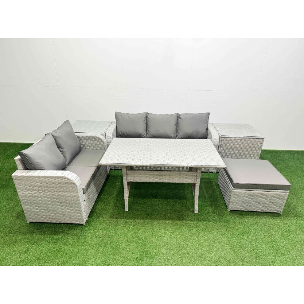 Fimous 6 Seater PE Rattan Wicker Garden Furniture Patio Conservatory Sofa Set with 3 Seater Sofa Love Sofa Big Footstool 2 Side Table