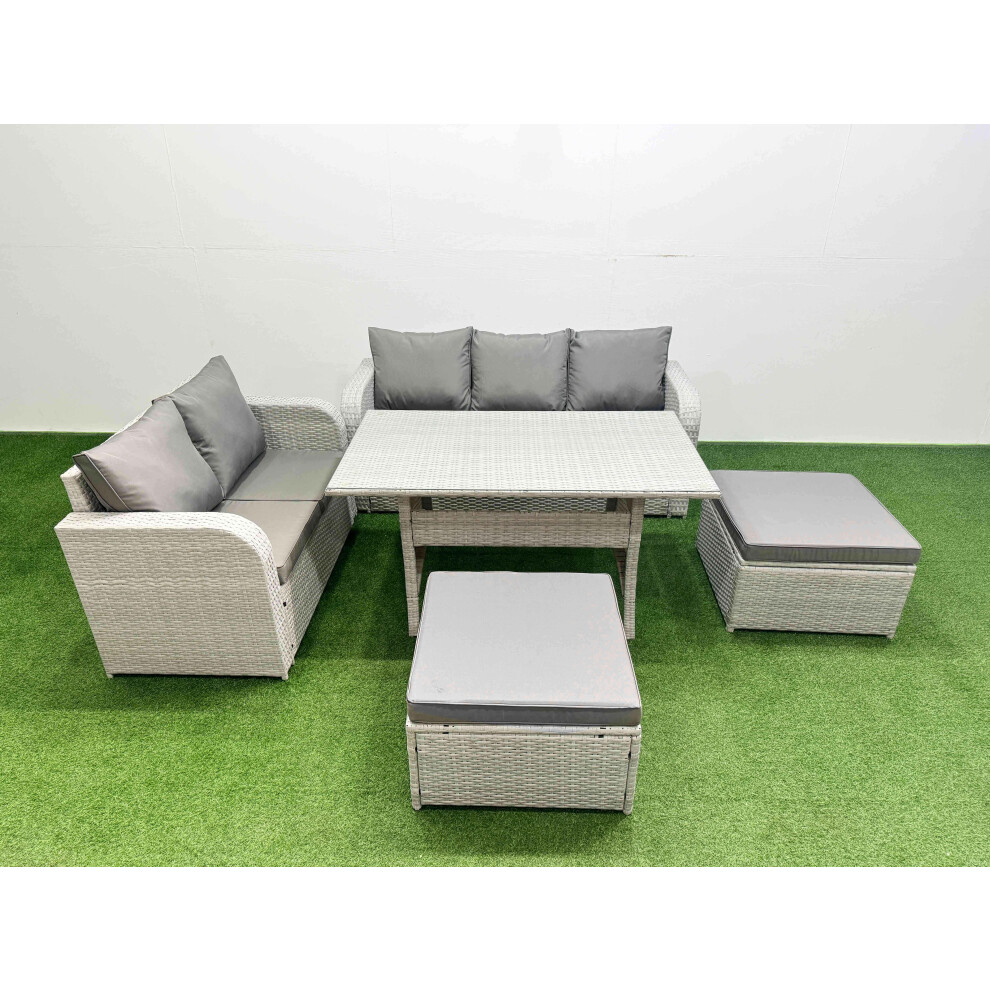 Fimous Unisex Light Grey Seater Pe Rattan Wicker Garden Furniture Patio Conservatory Sofa Set With Rectangular Dining Table 3 Seater Sofa Love Sofa 2 Big Footstool Size 7 - Image 2