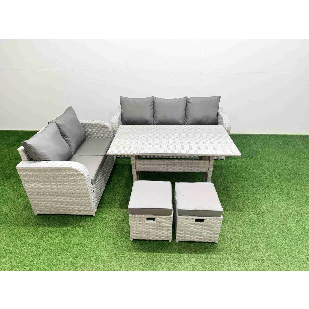 Fimous 7 Seater PE Rattan Wicker Garden Furniture Patio Conservatory Sofa Set with 3 Seater Sofa Love Sofa 2 Stools