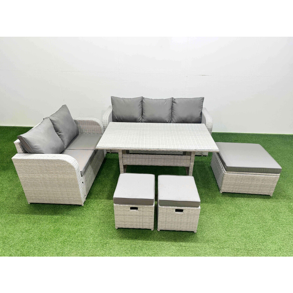 Fimous 8 Seater PE Rattan Wicker Garden Furniture Patio Conservatory Sofa Set with 3 Seater Sofa Love Sofa 3 Stool