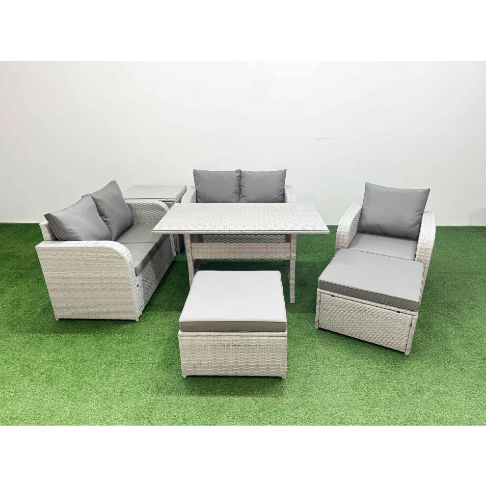 Fimous High Back Poly Rattan Garden Furniture Set with Reclining Chair Loveseat SofaIndoor Outdoor Patio  Set 2 Big Stool Side Table