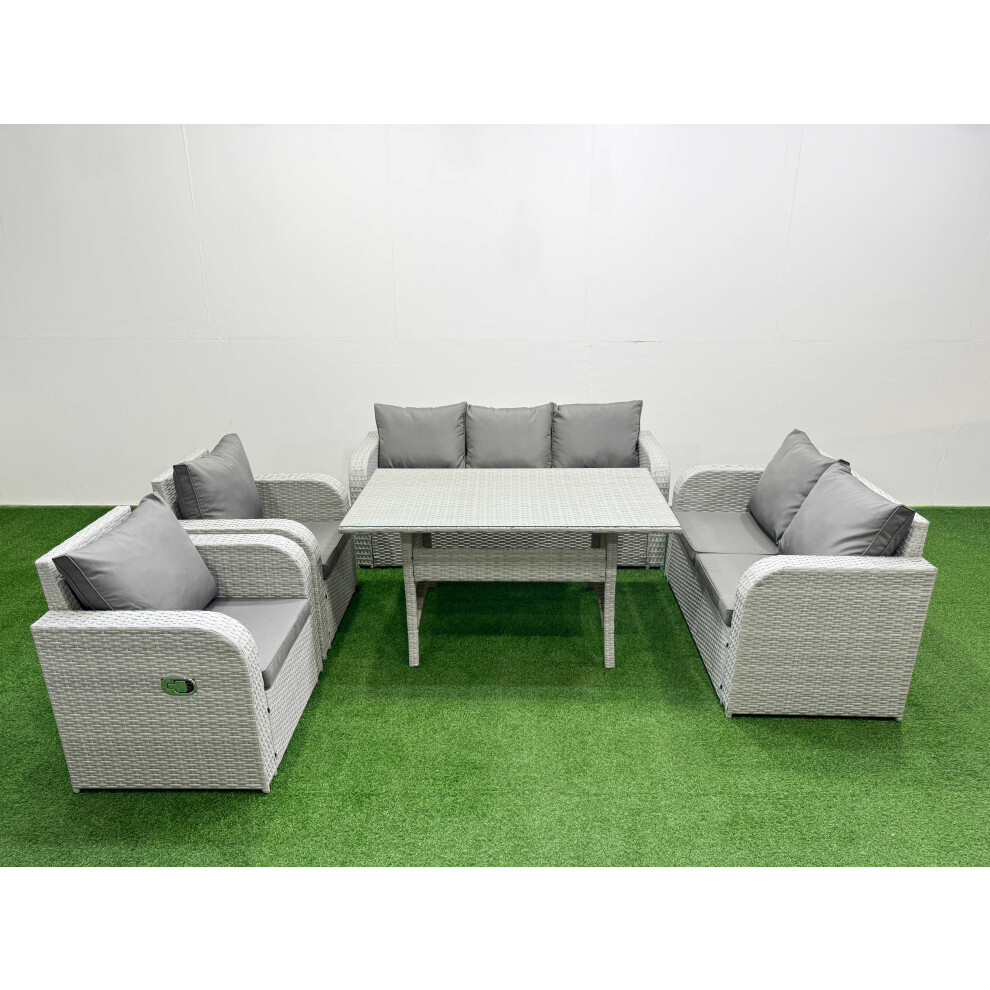 Fimous PE Rattan Garden Furniture Set Reclining Chair Sofa Double Love Seat 2 Seater Sofa Lounge Set Light Grey