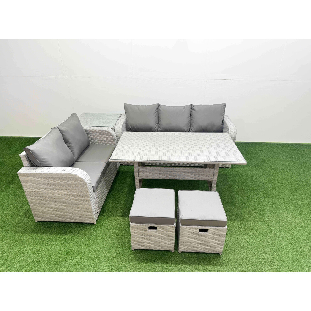 Fimous Unisex Light Grey Seater Pe Rattan Wicker Garden Furniture Patio Conservatory Sofa Set W/ Rectangular Dining Table 3 Seater Sofa Love Sofa 2 Stools Side Table Size 7 - Image 2
