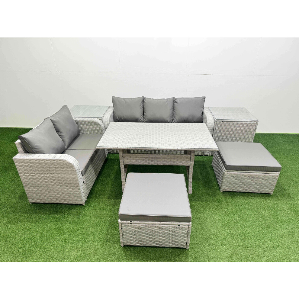 Fimous 7 Seater PE Rattan Wicker Garden Furniture Patio Conservatory Sofa Set with 3 Seater Sofa Love Sofa 2 Big Footstool 2 Side Table