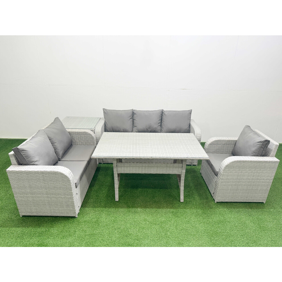 Fimous Unisex Light Grey Patio Pe Wicker Seater Outdoor Rattan Furniture Sofa Sets W/ Rectangular Dining Table Reclining Chair Loveseat Sofa 3 Seater Sofa Side Table Size 6 - Image 2