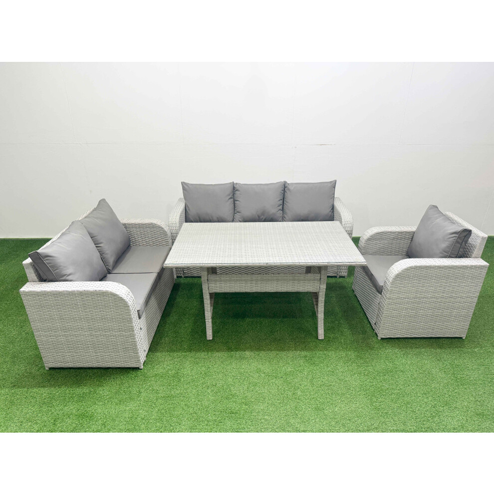 Fimous Patio PE Wicker 6 Seater Outdoor Rattan Furniture Sofa Sets with Reclining Chair Loveseat Sofa 3 Seater Sofa Light Grey