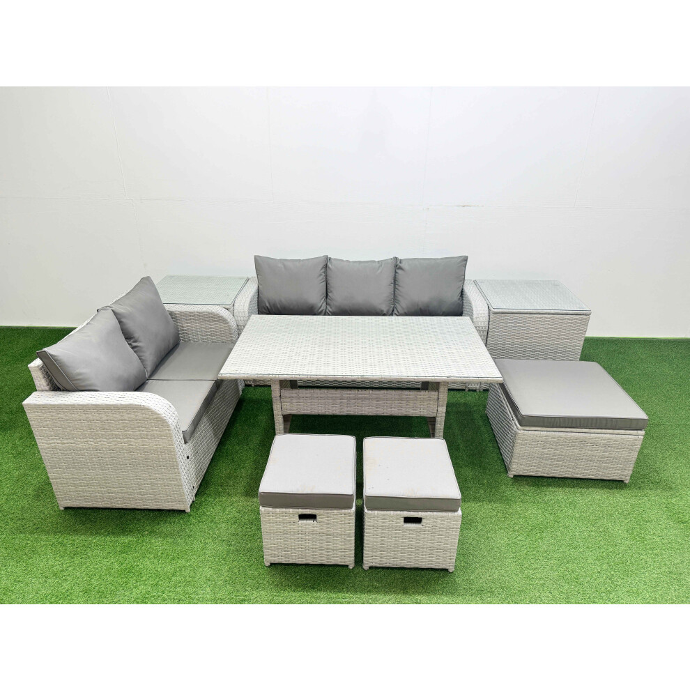 Fimous Unisex Light Grey Seater Pe Rattan Wicker Garden Furniture Patio Conservatory Sofa Set W/ Rectangular Dining Table 3 Seater Sofa Love Sofa 3 Stool 2 Side Size 8 - Image 2