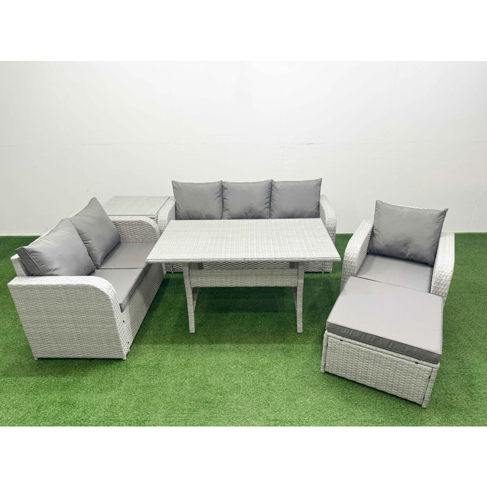 Fimous Patio PE Wicker 7 Seater Outdoor Rattan Furniture Sofa Sets with Reclining Chair Loveseat Sofa 3 Seater Sofa Big Footstool Side Table