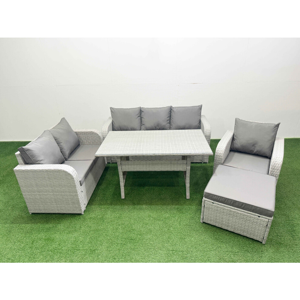 Fimous Patio Pe Wicker 7 Seater Outdoor Rattan Furniture Sofa Sets With Reclining Chair Loveseat Sofa 3 Seater Sofa Big Footstool Grey