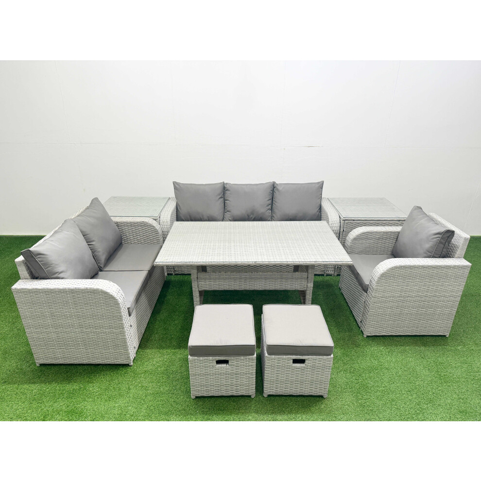 Fimous Patio PE Wicker 8 Seater Outdoor Rattan Furniture Sofa Sets with Reclining Chair Loveseat Sofa 3 Seater Sofa Stool 2 Side Table