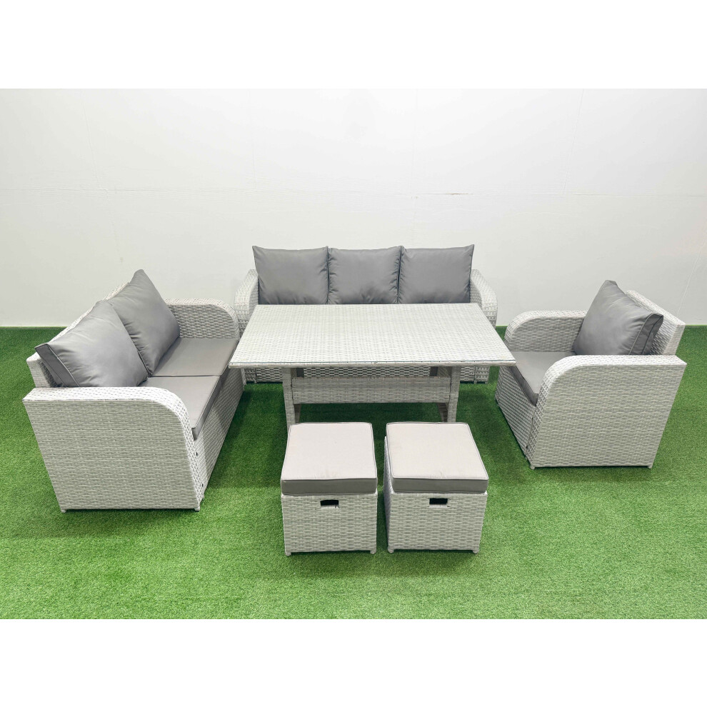 Fimous Patio PE Wicker 8 Seater Outdoor Rattan Furniture Sofa Sets with Reclining Chair Loveseat Sofa 3 Seater Sofa Stool Light Grey